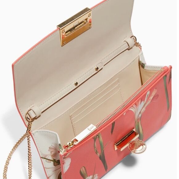 SALE Ted Baker Coral Iris Flower Crossbody Chain Purse - Picture 3 of 8